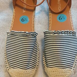 Nautica Women's Striped Espadrilles - Black and Tan
